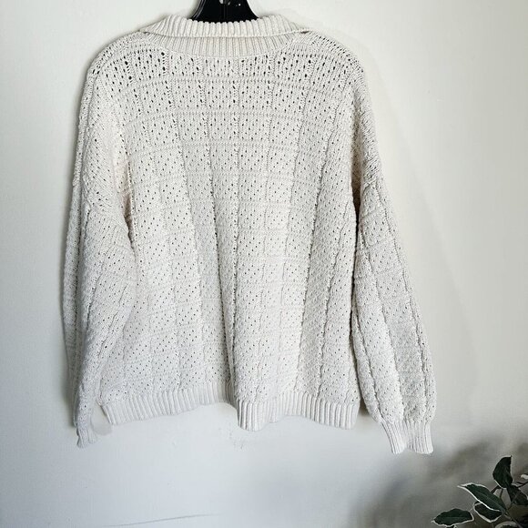 Rachel Comey X Target 1X Beige V Neck Collared Sweater Chunky Knit Cotton Blend - Picture 4 of 7